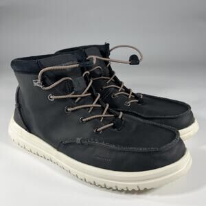 Hey Dude Mens Size 11 Bradley Boot Black Leather White Midsole